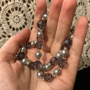 Two Complementary Plastic Bead Bracelets - Gray, Silver, Black